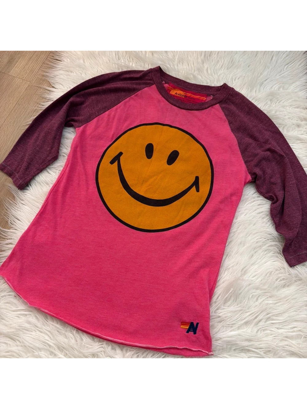 Aviator Nation Smiley face pink baseball tee size L - Picture 5 of 5
